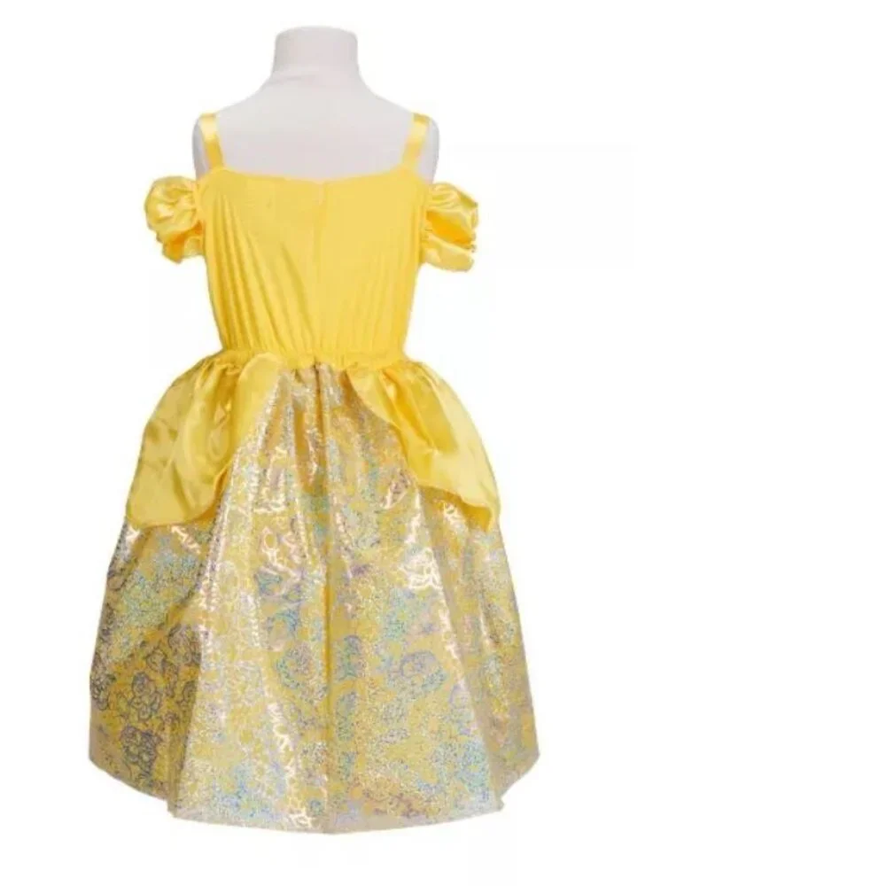 Princess Belle Light Up Halloween Costume 7/8 Yellow Dress Wand Girls Disney
